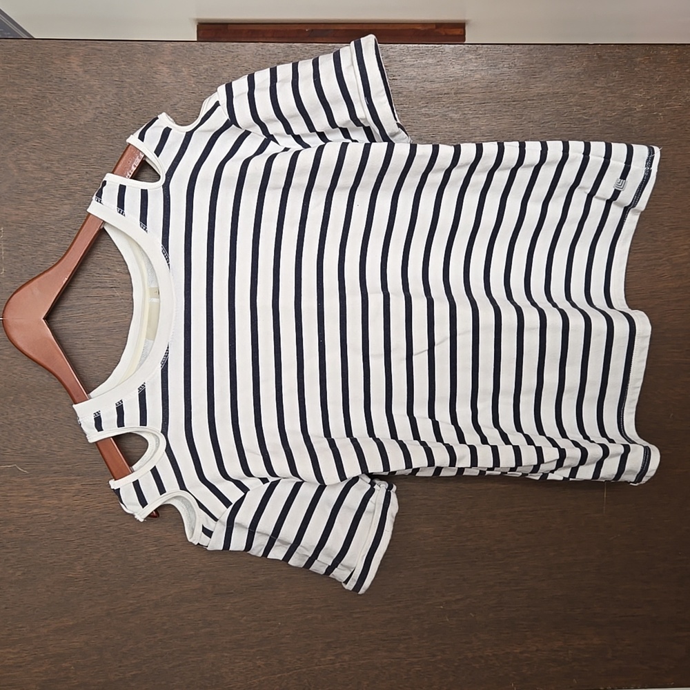 Blue and white striped cold shoulder